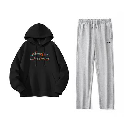Colorful Logo Letter Print Fashion Trendy Fleece Warm Comfortable Versatile Hooded Pullover Sweatshirt Casual Sports Suit YWDV375-3+AKLVJ59-1