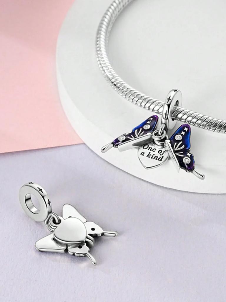 Charms Silber Kupferfarben Bunte Schmetterlinge Perlen Charm Anhänger Für Original Armband Für Frauen DIY Schmuck Liebesgeschenk