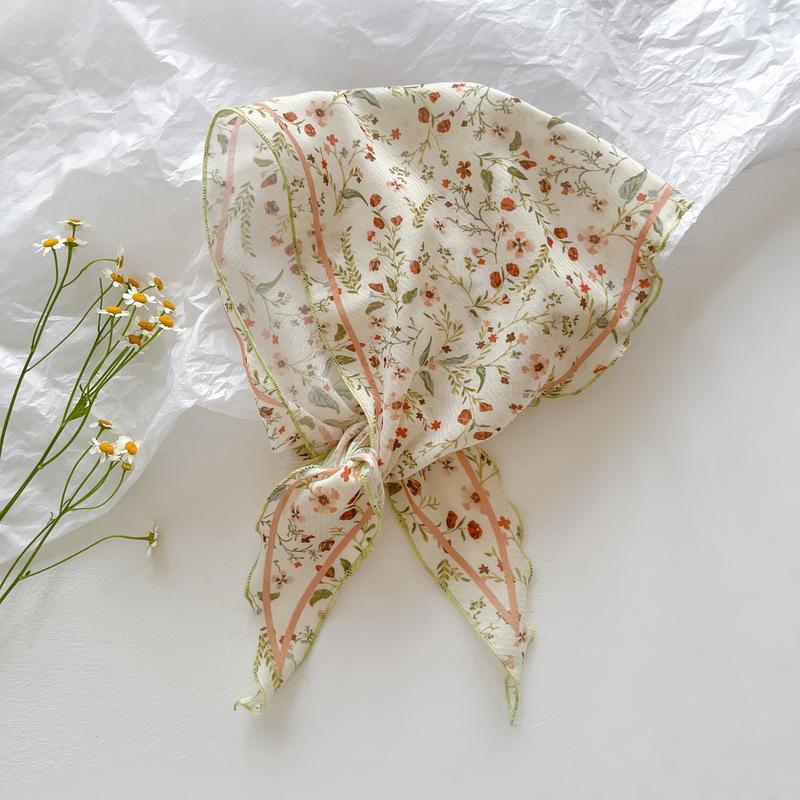 New Korean Version Of Fresh Floral Women's Decorative Triangle Scarf Silk French Countryside Fashion Ins Printed