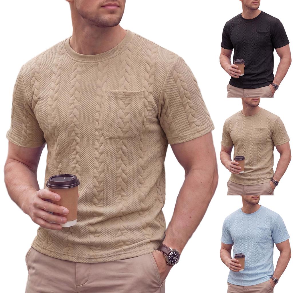 Men's Short Sleeve T-Shirt, Neck with Pocket, Summer Casual Top