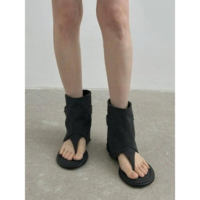 Mezzanine French Loose Sleeve Short Trousers Cool Boots 2025 Summer New Fashion Versatile Flat Sandals Women