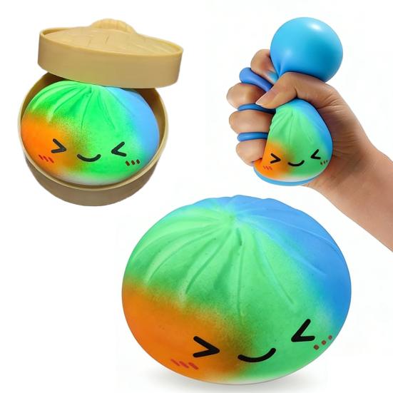 Lachender gedämpfter Teigball Stressball mit Dampfgarer Anti-Angst Mehrfarbig Cartoon-Knödel Quetschspielzeug Weicher simulierter Teigball Fidget Sensorikspielzeug