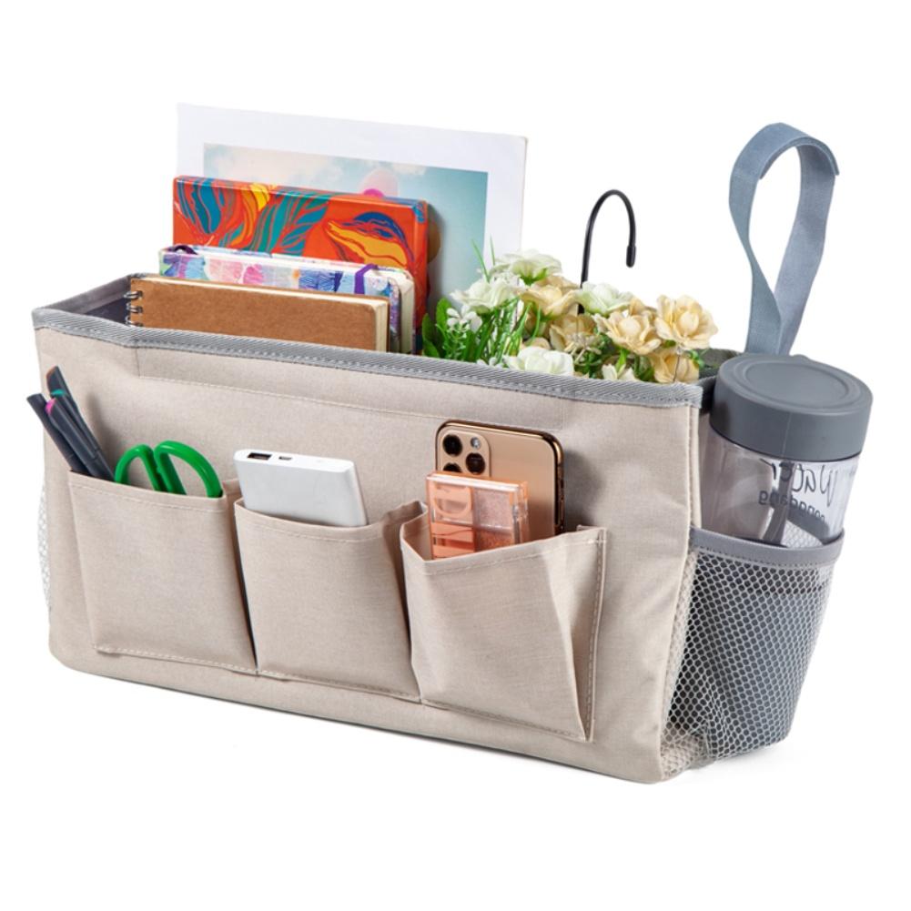 Bedside Hanging Organizer with 3 Large Pockets Sturdy Cotton Linen Material Waterproof Coating for Bedroom Office RV