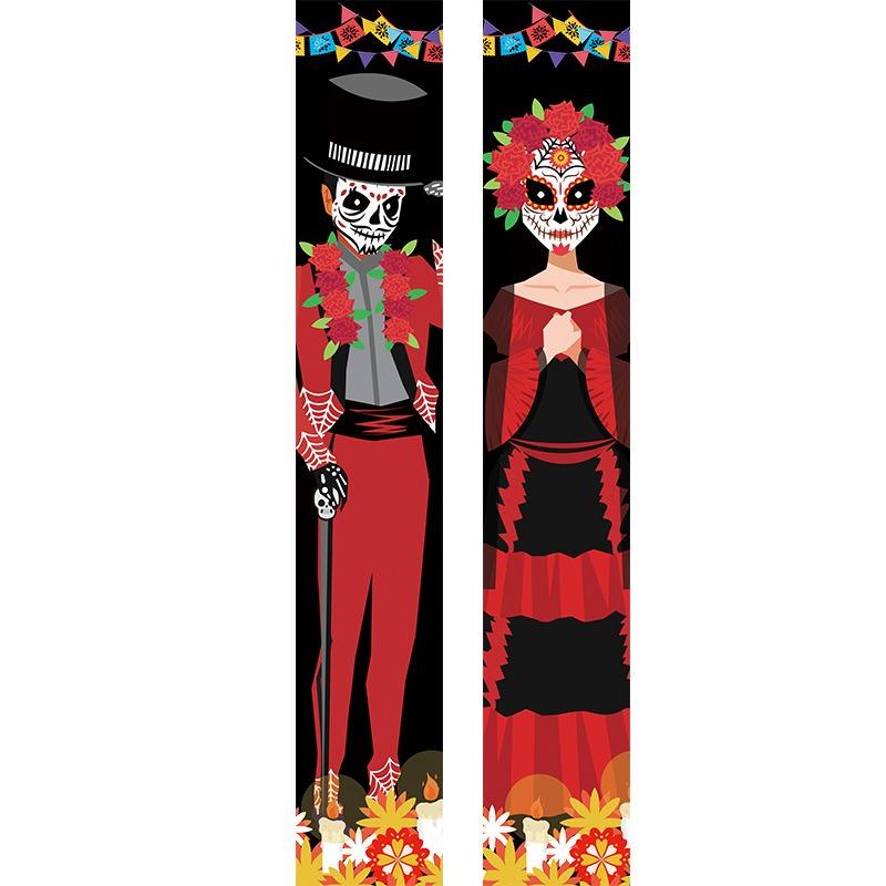 1 Pair Mexican Day of The Dead Decoration Outdoor Mexican Halloween Banner Porch Sign DIY Party Skull Welcome Hanging Door Decor