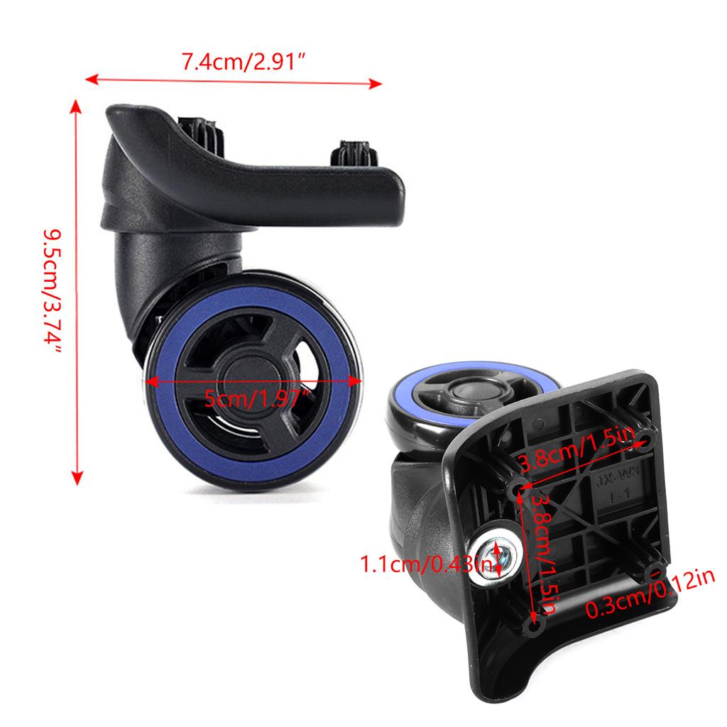 4 buc/pachet Roți bagaj Valiză Rulou cu rând dublu Kit de feronerie pentru reparare Roți de mare capacitate Rotițe pivotante 360° Negru