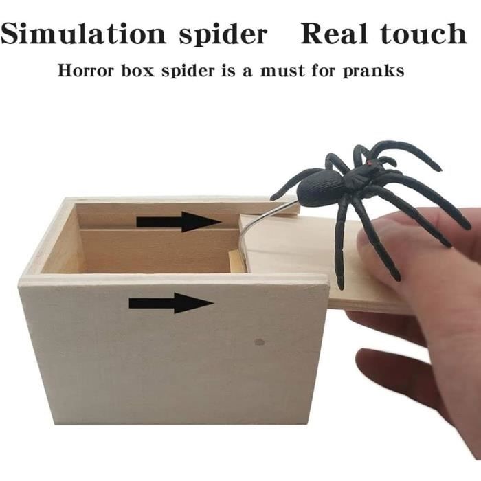 2pcs,Boite Surprise Araignee Spider Box, Fausse Araignée Prank, Boîte De Blagues en Caoutchouc D'araignée, Boîte Araignée en Bois