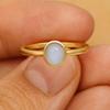 Oval Cut Moonstone Solitaire Ring – Yellow Gold Plated Bezel Setting, Engagement Wedding Jewelry Gift for Women