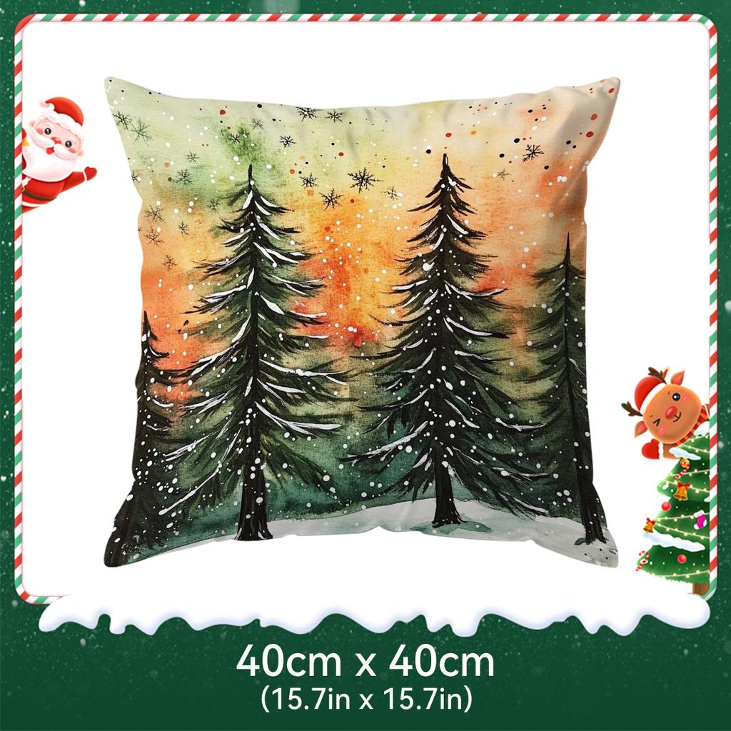 Watercolor Christmas Tree Illustration Pillowcase Bedroom Cushion Cover 100% Polyester Living Room Cushion Pillowcase Home Decor