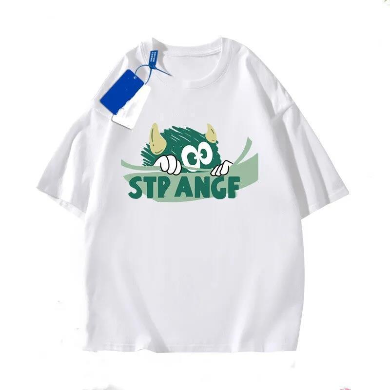 

Женская летняя футболка оверсайз с нишевым дизайном зеленого монстра, с короткими рукавами XL for 116-130 jin