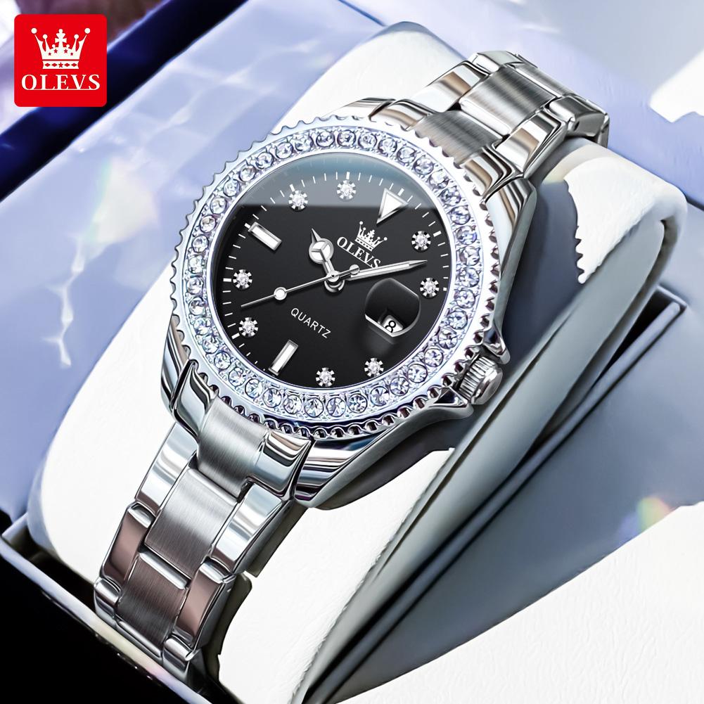 OLEVS Original Elegant Quartz Watch Waterproof Stainless Steel Womens WatchDate Ladies Watch Bracelet Set Box Gifts 9945