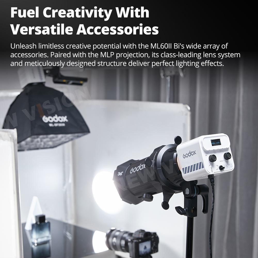 Godox ML60II BI 2800K -6500K LED Video Light Silent Mode Portable Brightness Adjustment Support Li-ion Outdoor LED Upgraded Lamp