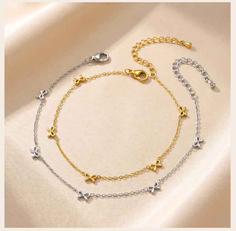 Bowknot Link Chain Anklet for Women, 18K Gold Plated Stainless Steel, Waterproof Anti-Tarnish Summer Beach Jewelry