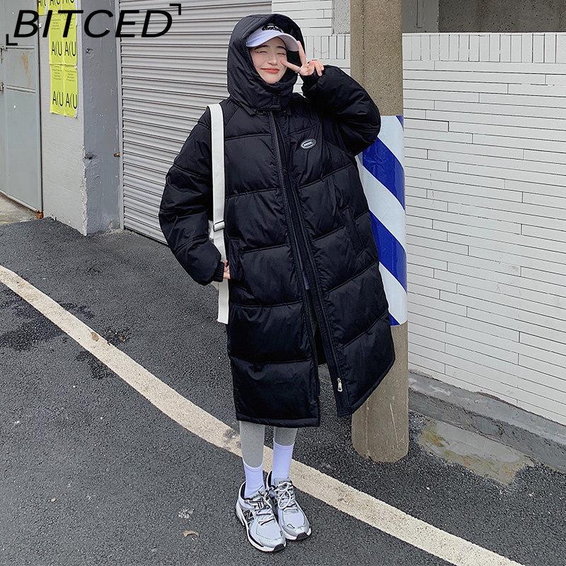 

BITCED Спортивная женская куртка Модное длинное пальто Ниже колена Свободный крой Утепленное теплое стеганое зимнее пальто XXL чёрный