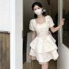 Womens Gradient Color Bow Detail Puff Sleeve Sweet Princess Dress Short High Waist A-Line Mini Teen Girls Students
