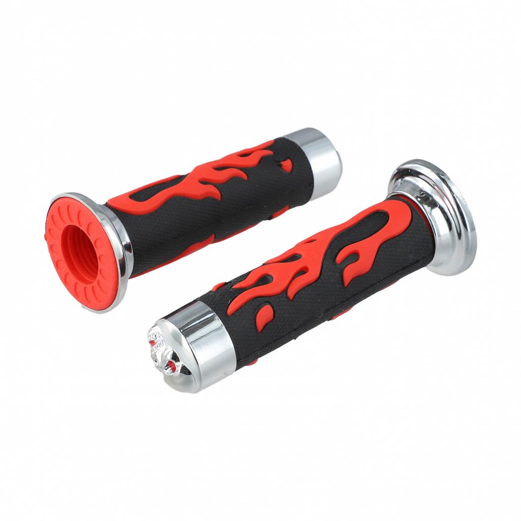 Coprimanopole per Manubrio Moto Design Teschio Fiamme Gomma Morbida Set 22mm