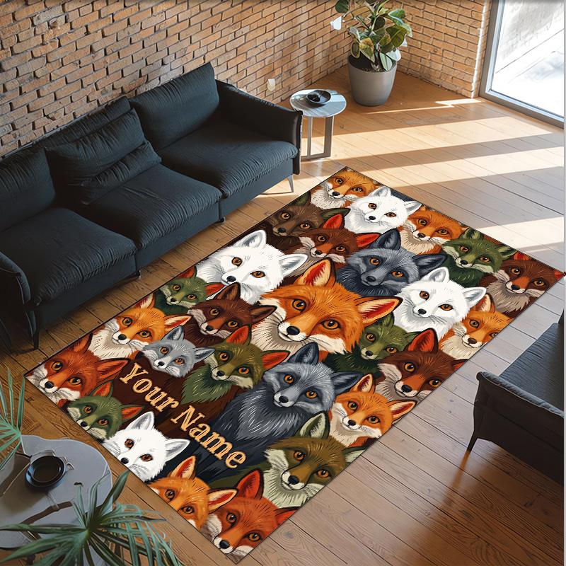 Fox Theme Crystal Velvet Floor Rug Personalized Custom Name Text Warm Carpet Home Decoration