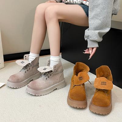 Wasteland Wind Matte Martin Boots Women's Autumn New Lapel Locomotive Boots Domineering British Muffin Sole Shoes Tide