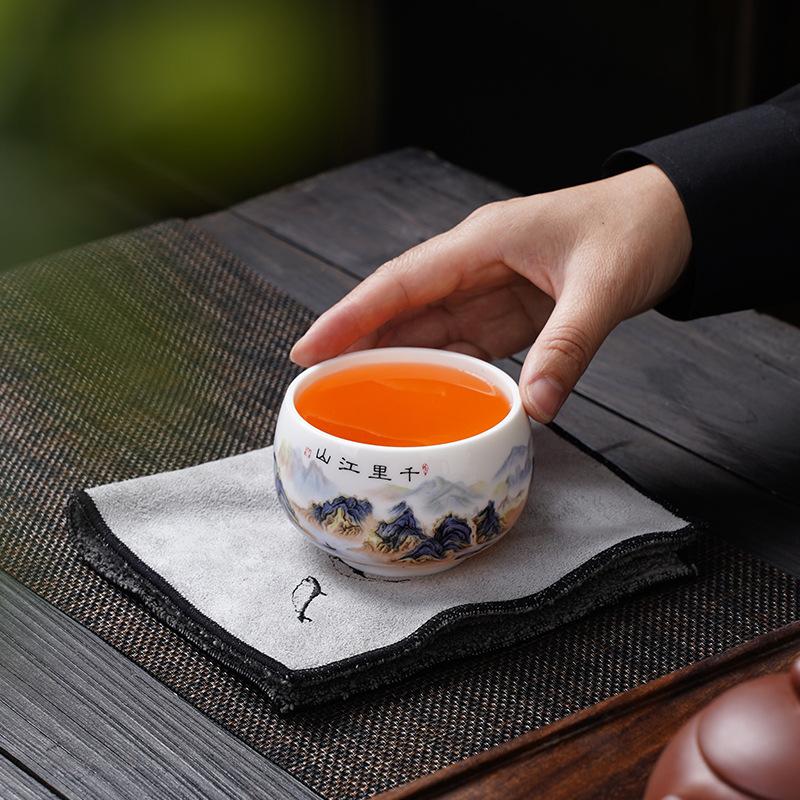 Suet Jade Porcelain Light Luxury Gift Teacup Wine Glass Gift Box Set Father's Day New Year's Gift for Elders and Teachers