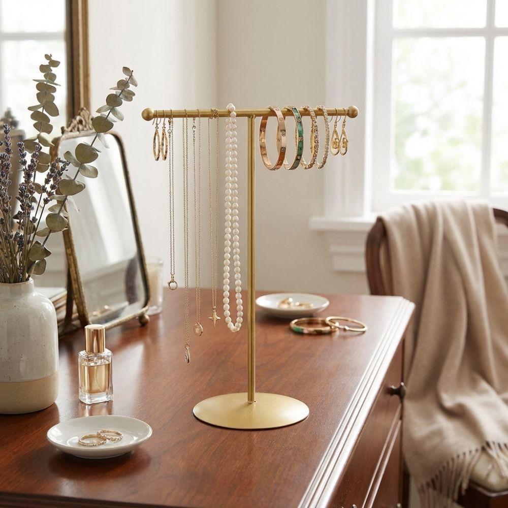 Metal Frame Jewelry Display Stand Round Base Necklace Holder T-Shaped Stand  Woman Accessories