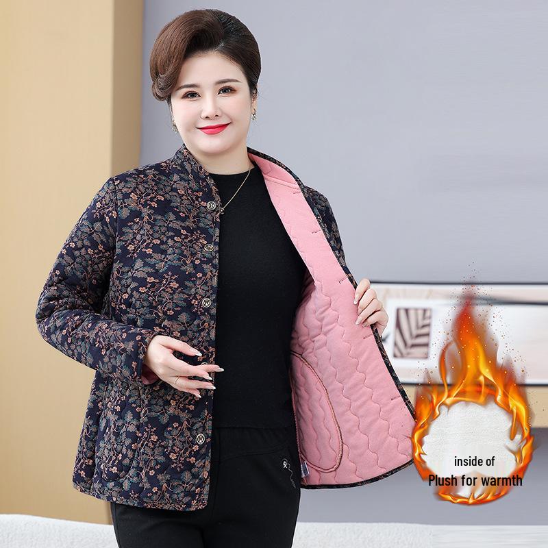 Plus Size Cotton Jacket for Women - Lightweight, Fleece-Lined, Ideal for Indoors & Outdoors. Perfect for Middle-Aged & Elderly.