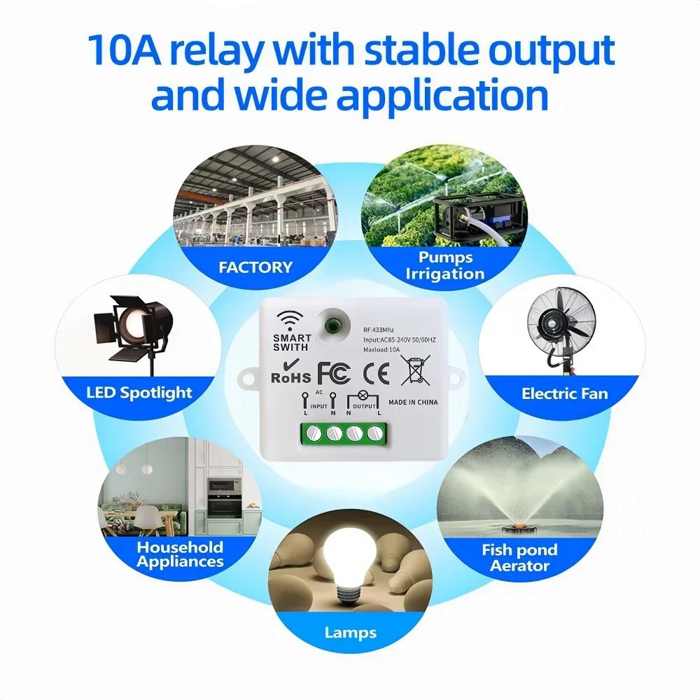 433Mhz Universal Wireless Remote Control Switch AC 110V 220V Relay Receiver Module RF Transmitter Learning Button Remote Control