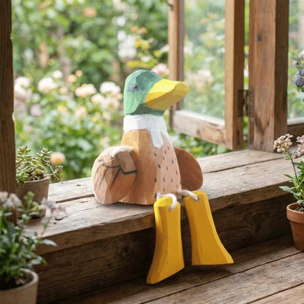 Mini Green-headed Duck Statue Handmade Desktop Ornament Wooden Duck Figure  Tabletop Display