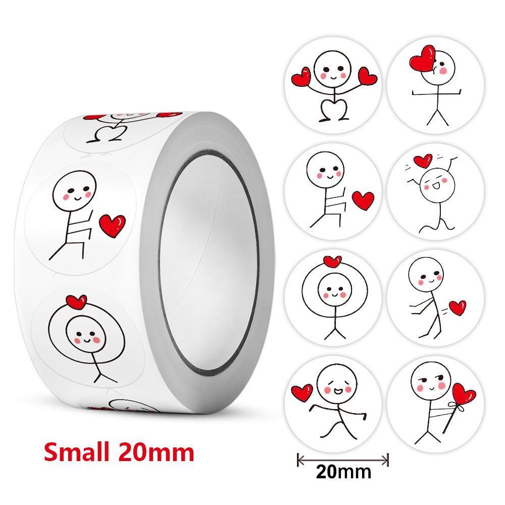 500pcs 20mm Cartoon Reward Sticker Roll Love Adhesive Labels Stickman Sticker for Valentine Wedding Gift Decor Envelope Sealing