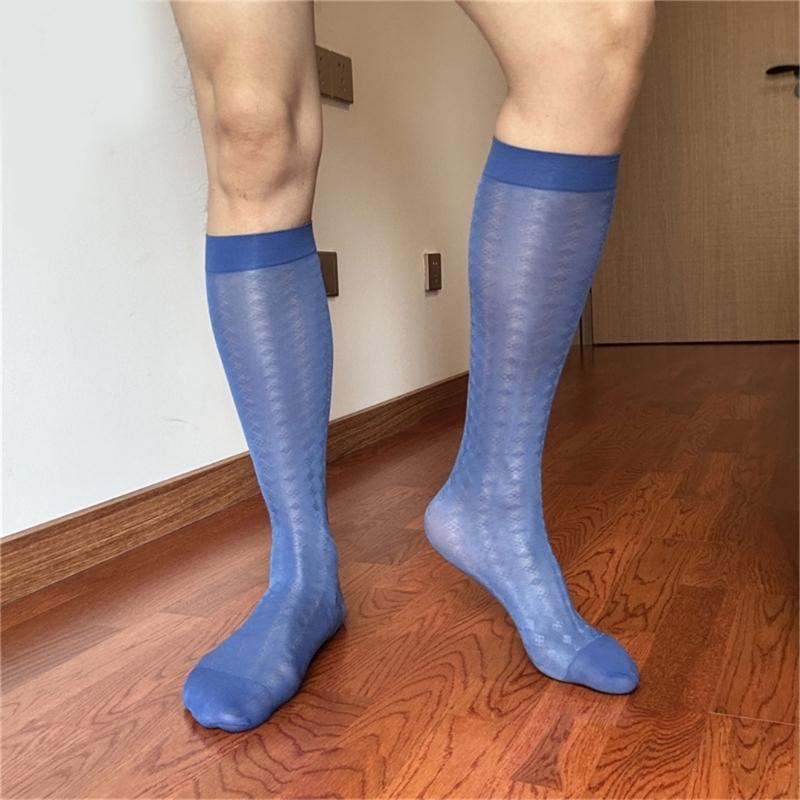 Men Thin Business Dress Socks Stretchy Nylon Sheer Knee Highs Dress Socks Over the Calf Dress Socks Sheer Casual Socks