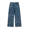 American Streetwear Splashed Ink Patchwork Baggy Jeans Men Women Clothing Tie Dye Trendy Pants Straight Slim Micro-flard Pants