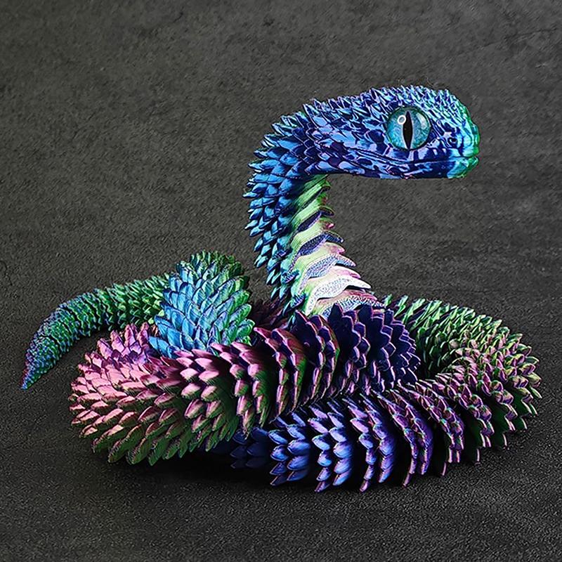 Articulated Snake Figure, 3D Printed Bush Viper Creature, Dragon Snake Inspired Joint Mobility Statue, Home Ornament