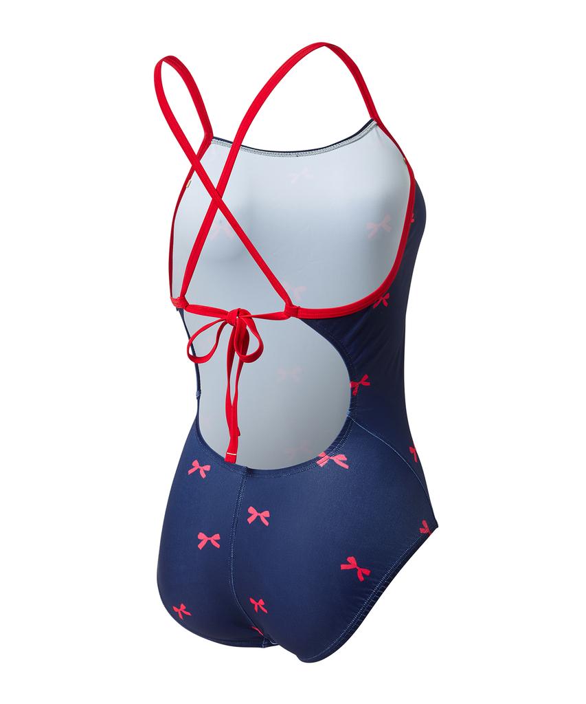 Laelliseupocheu [Qsla206 Nvy] Tie Ribbon Strap X-Back Swimsuit Navy