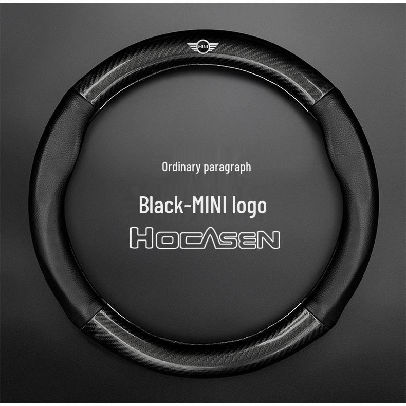 BMW Mini Cooper Steering Wheel Cover: Genuine Leather & Carbon Fiber Handle for Countryman