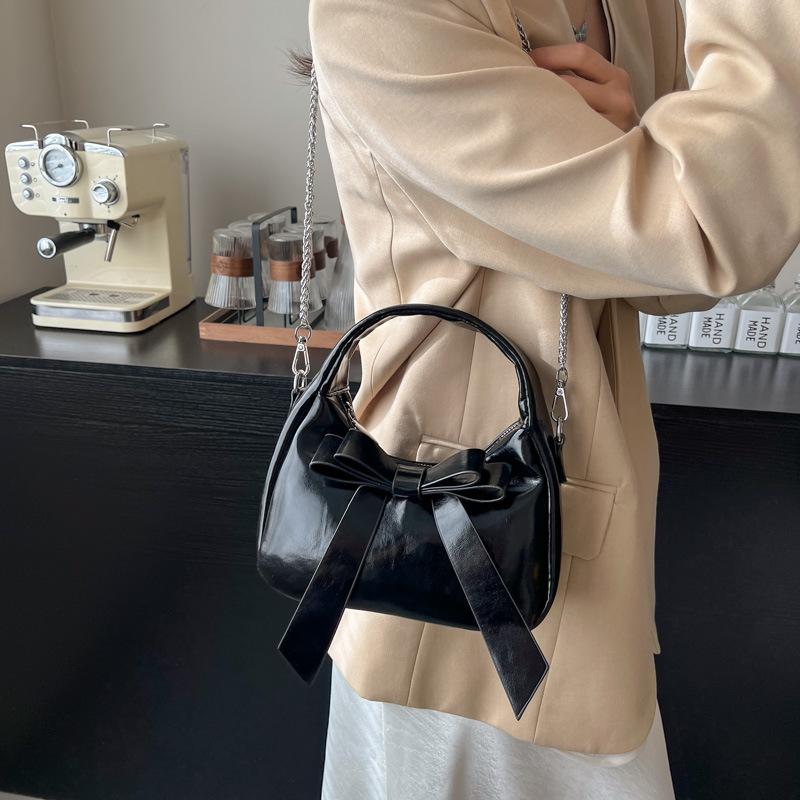 bag 25 spring new cute simple bow pu women's armpit bag one shoulder crossbody bag women