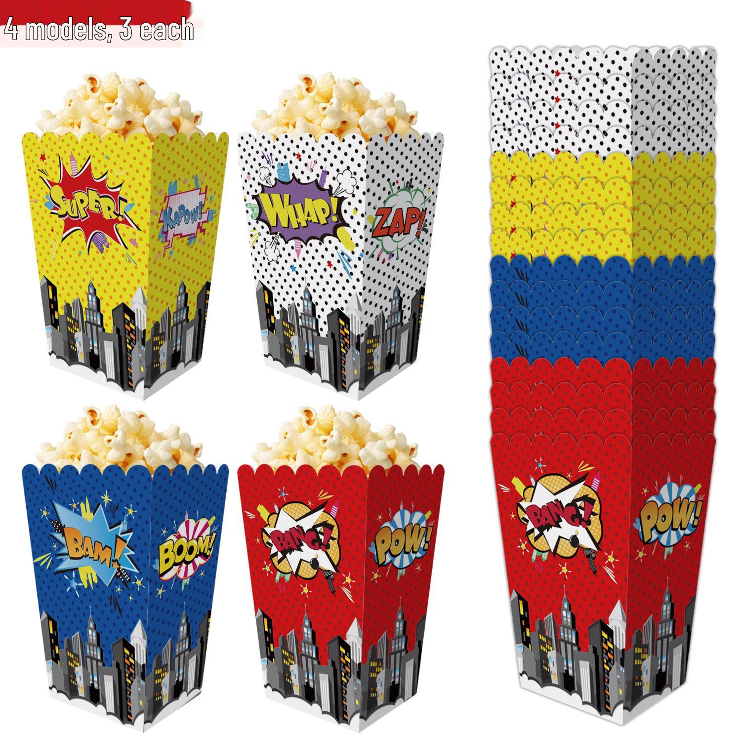 Hero Theme Popcorn and Snack Folding Box: Perfect for Popcorn, Chicken, Candy, and Fries.