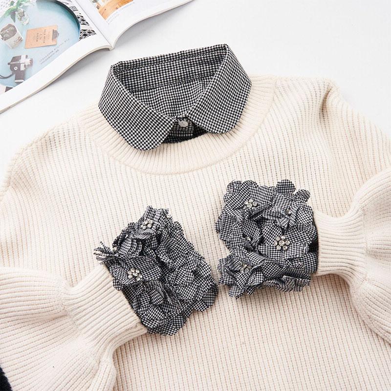 Plaid Fake Collar Fake Sleeve Cuff White Lace Detachable Shirt False Collar for Women Blouse Sweater Lapel Clothing Accessories