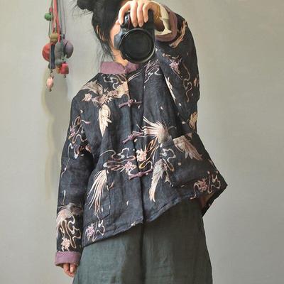 Dámské Vintage podzimní zimní kabáty Teplý potisk knoflíků Vysoce kvalitní ženský kabát
