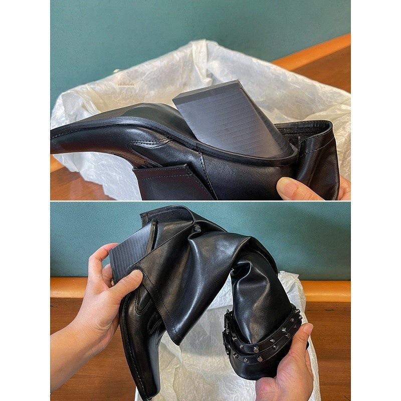 Boots Female pointed head embroidery western cowboy boots knight boots high heel boots big tube pant tube boots fried street