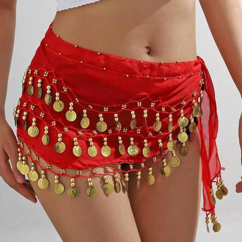 1pc Belly Dance Hip Scarf Chiffon Skirt Wrap Professional Hip Scarf Skirt Costume with Coins for Yoga Belly Dancing Beginners