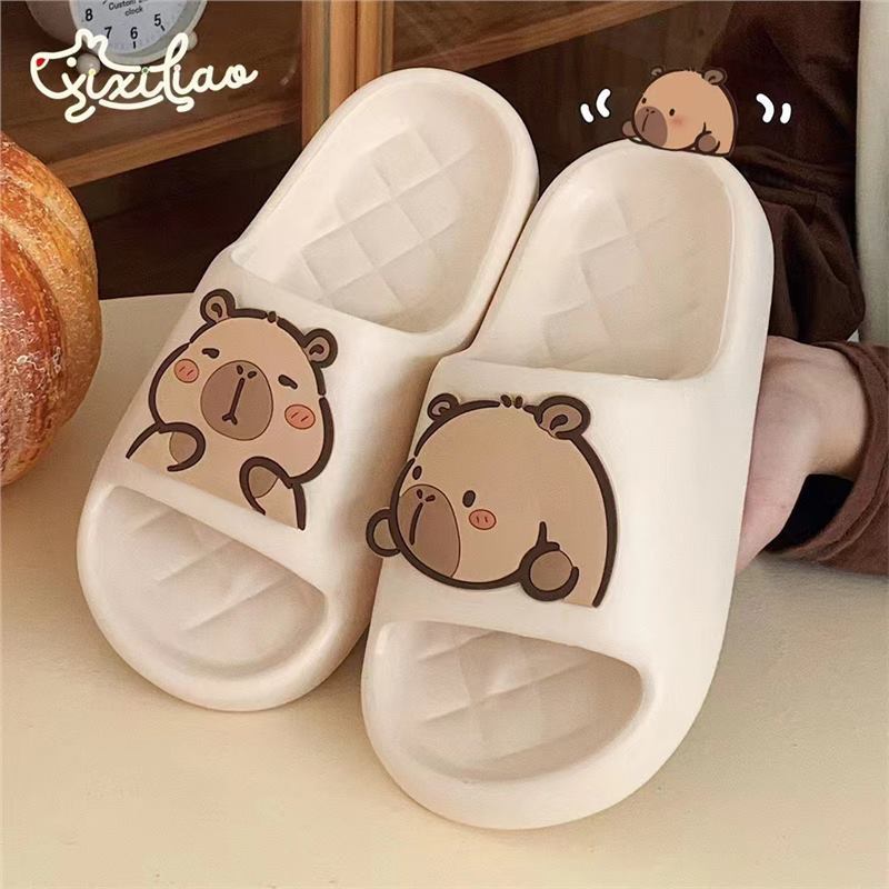 2025 Cute Capybara Design Thick Sole Women Slippers Slides Bathroom Beach Indoor Sandals Summer Couple Shoes