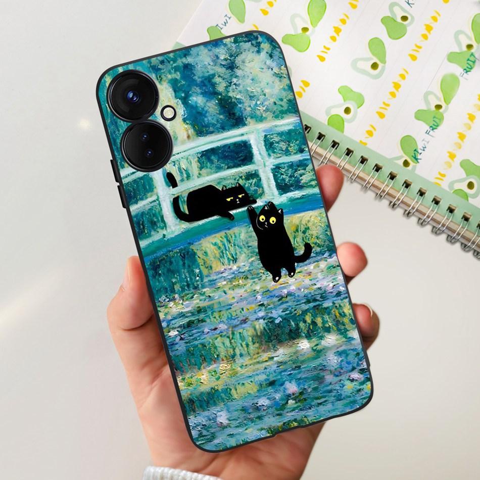 For Tecno Spark 9 Pro KH7 KH7n Cute Cartoon Phone Case For Tecno Spark 9Pro Black Silicone Soft TPU Cases