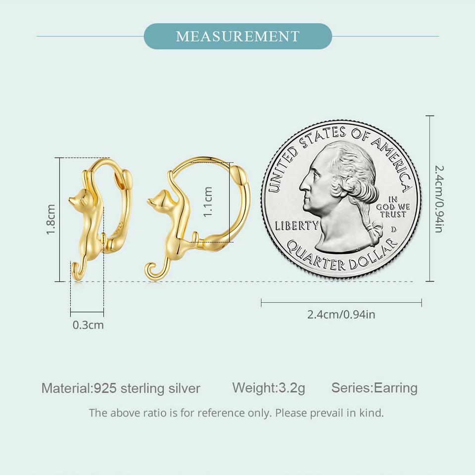 WOSTU Skutečné 925 mincovní stříbro černé roztomilé kočičí náušnice pro ženy Jemný šperk Dárek na večírek Rose Gold Animal Hoop Aretes