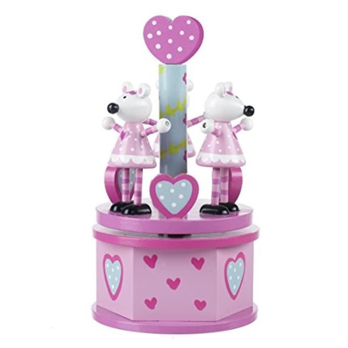 Carrousel Musical en Bois - Rose Souris - 5426 - Peinture Non Toxique - 22x12 cm - Pour Enfants 3 ans et Plus
