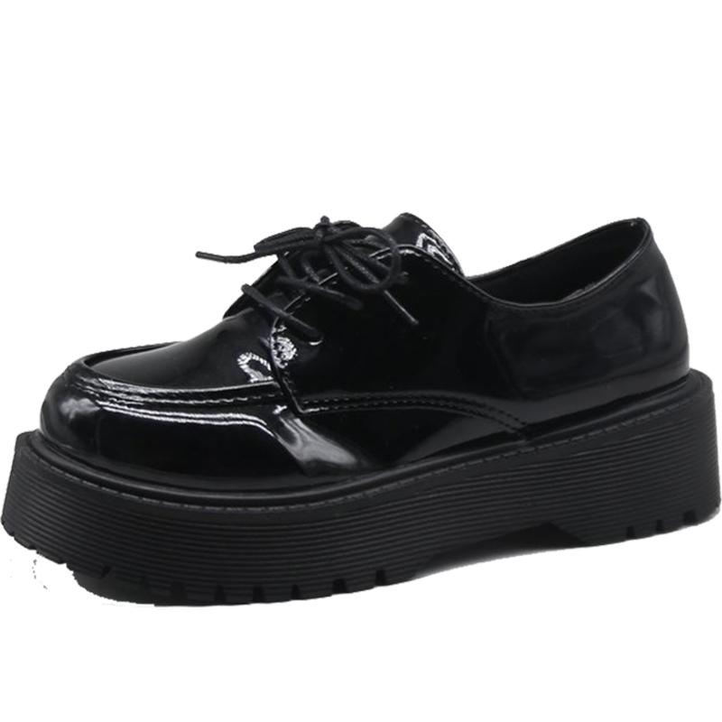 Black Small Leather Shoes Female British Style Spring And Summer New Retro Thick -Soled Lok Fu Big Head Jk Shoes