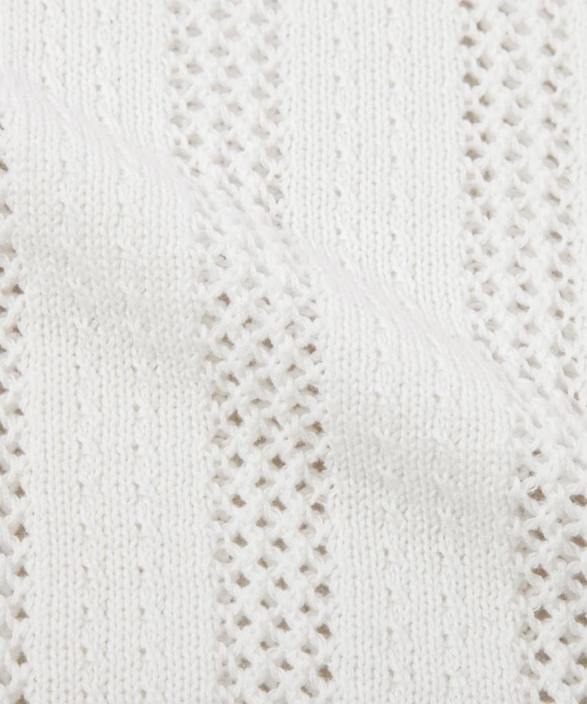 TRILLION Striped Curly Button Collar Short Sleeve Knit [Ivory]