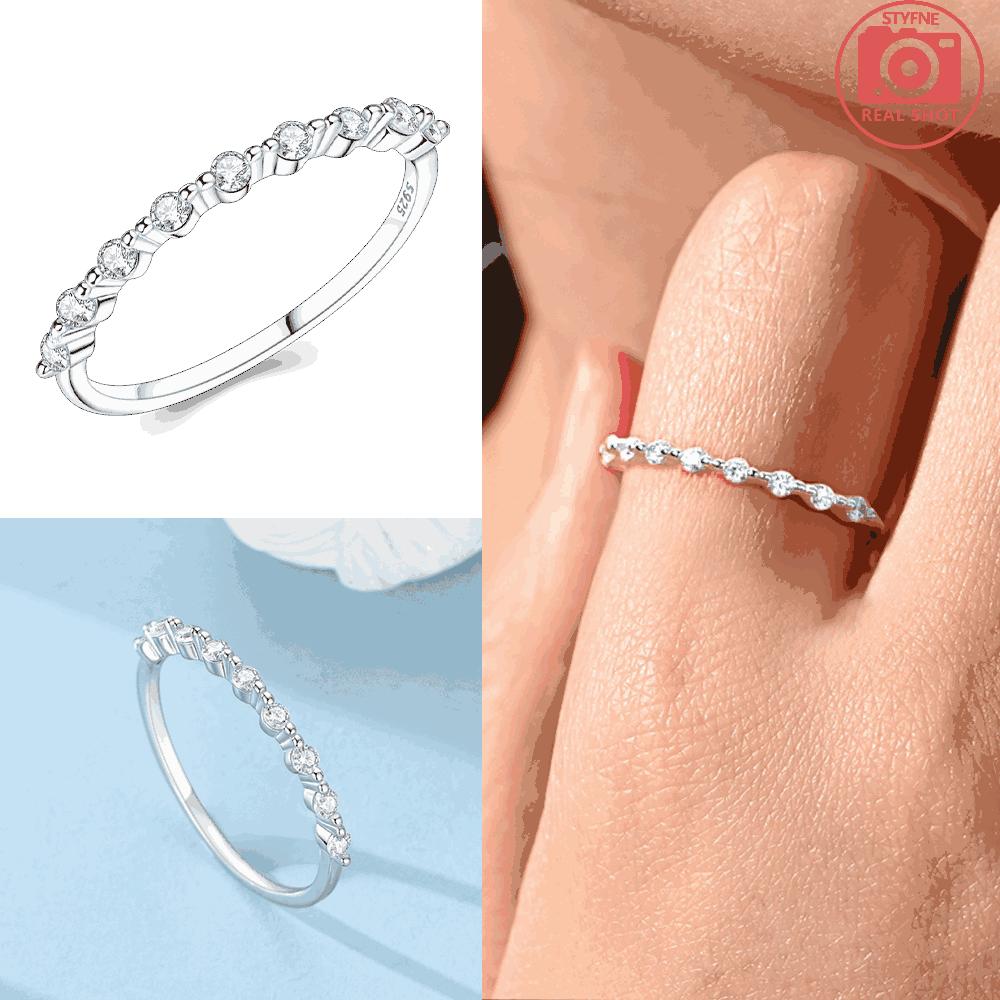 

Authentic Original Ring Charm Bead Component Copper Metal Certified White Zircon Ring Geometric Lines Ring Women Anniversary Perfect Gift Delicate 6