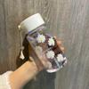 Tazza d'acqua in plastica portatile da viaggio per esterni a bevuta diretta con cinturino anticaduta e cordino da appendere, trasparente smerigliata 500ML