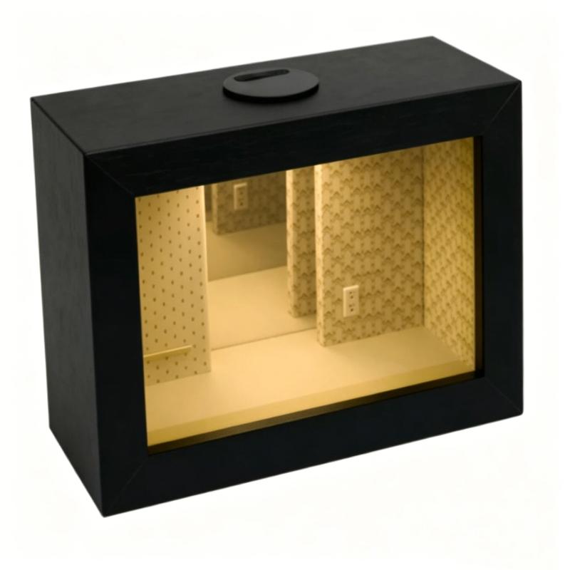 Wooden LED Abyss Mirror Photo Frame Dimmable Creative Landscape Decor for Blind Box Action Figures Tabletop Display Gift