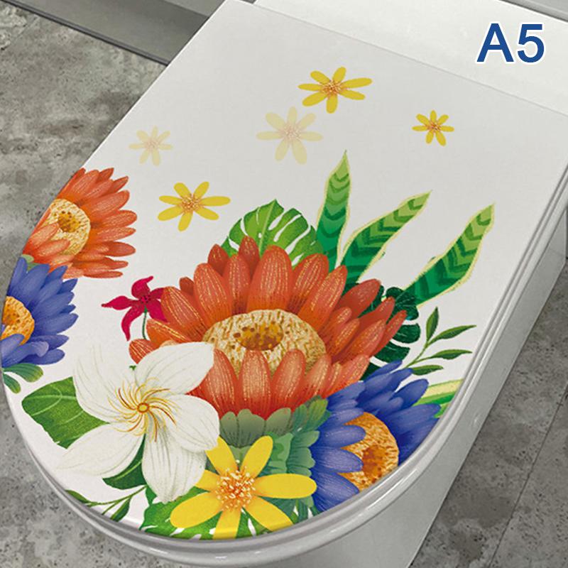 Adesivi per WC con Motivo di Fiori di Rosa e Farfalle Adesivi Decorativi per Bagno Pitture Autoadesive Adesivo in PVC Rimovibile