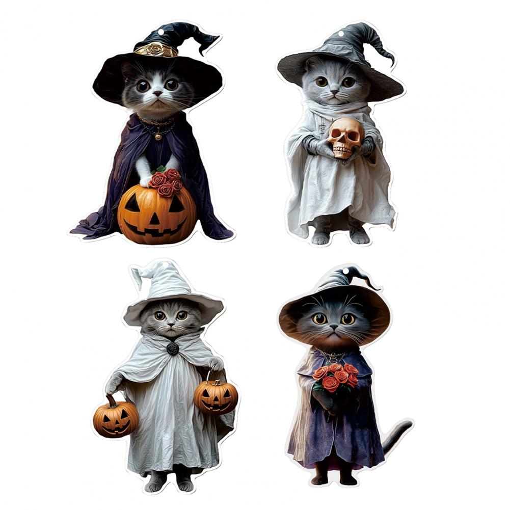 Halloween Car Ornament Halloween Themed Car Charm Halloween Cartoon Witch Cat Car Mirror Hanging Decoration for Rearview