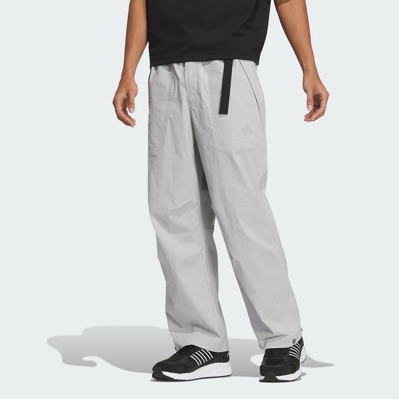 adidas Verbiage Elastic Waist Solid Color Straight Casual Pants Men Bottoms Light-Grey JN9459
